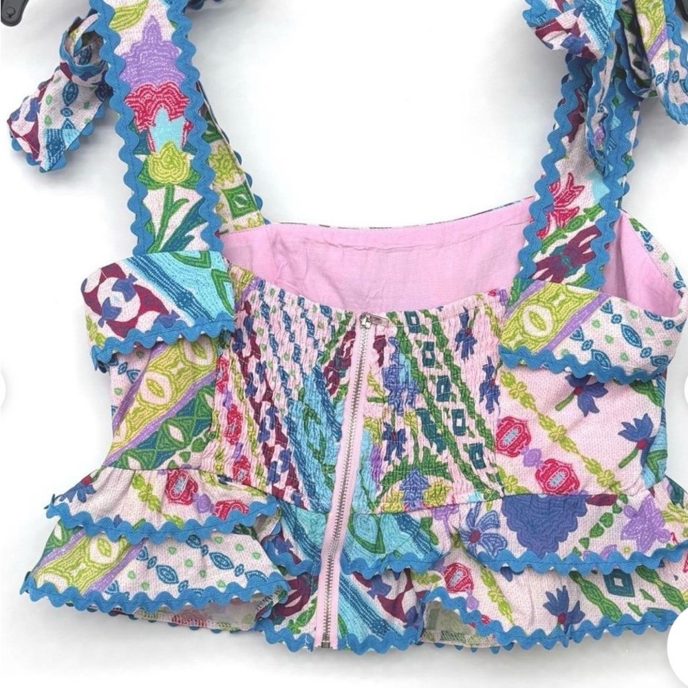 TCEC Two Piece Set Crop Top/ Ruffled Mini Skirt Floral Patchwork - Picture 4 of 6